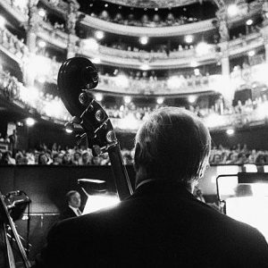 Gérard Uféras, Théâtre Royal de la Monnaie, Bruxelles, Belgique, 1991, Un Fantôme à L'Opéra, Interior, Architecture, Opera, Music, Musician, Black and white, black and white photography, limited edition, fine art photography, Instrument