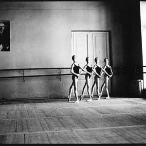 Vaganova School, St. Petersburg (Four Dancers Holding Hands), 1999 by Arthur Elgort, four ballerinas dancing in a practice room