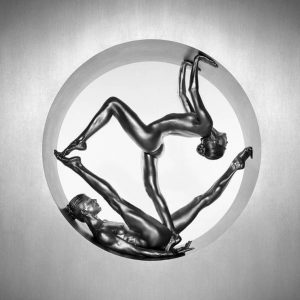 Guido Argentini, Cassandra and Clytemnestra, Silver Series, Silver, Body Paint, Dancer, Acrobatic, Women, Nude, Female Nude, Abstract, Sculptural, Fine Art Photography, Metallic, Limited Edition