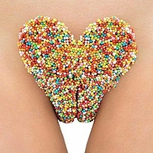 Hundreds and Thousands, 2006 by Rankin, closeup of female genital area covered in colorful candy sprinkles