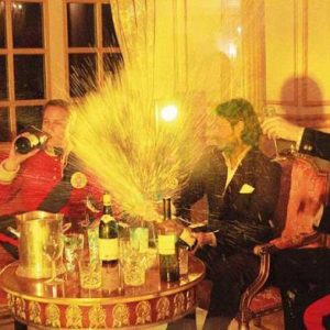 Beckham popping Champagne