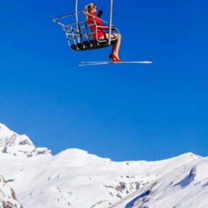 Tony Kelly, Ski Patrol, Snow, Mountains, Ski, Skiing, Skilift, Model, Woman, Legs, Nude, Red, Blue, Color, Color Photography, Landscape, Winter, Contemporary Pop, Fine Art Photography, Limited edition
