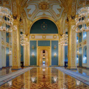 St Andrew's Room, Throne Chair, Moscow, Russia, 2005 by Robert Polidori, gold and turquiose interior, heavily decorated