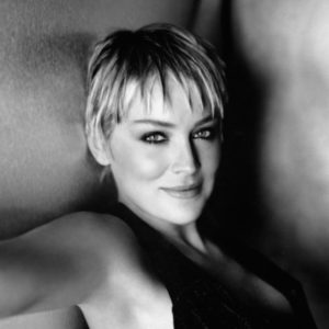 sharon stone by Sante D'Orazio, portrait of the actress with a blonde pixie cut