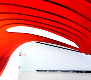 Auditorium Ibirapuera by Massimo Listri, red architectural shape