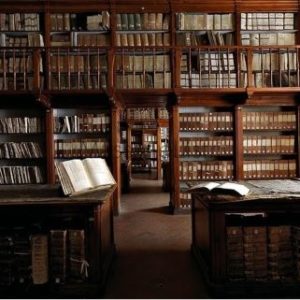 Biblioteca Firenze by Massimo Listri, old library with wooden shelves and gallery