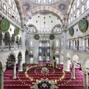 Mosche Kilik by Massimo Listri, white marble interior with dome and red carpet