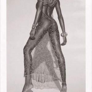 Youma Diakite, Milan 1998 by Bruno Bisanf, nude model in sheer, embroidered gown
