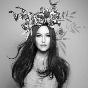 Monica Belucci II by Rankin, the italian actress in a lace gown and silver flower headpiece