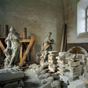 Reserve de sculputre by Robert Polidori, pieces of stone decor and mable statues in storage