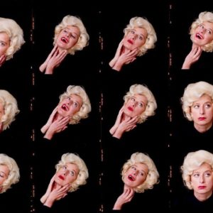 Alison Monroe, Contact Sheet by Alison Jackson, portraits of the photographer in blonde wig and red lip
