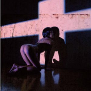 Erotic Nude_2010 by Andreas H. Bitesnich, nude model on all fours next to a wall with a oink cross light projected onto