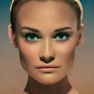 Diane Kruger by Markus Klinko, closeup color portrait with bright blue eyes