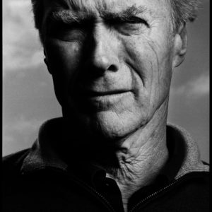 Clint Eastwood by Nigel Parry, black and white high contrast portrait of the actor