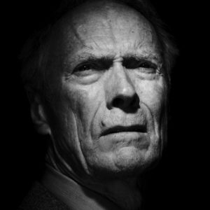 Clint Eastwood by Nigel Parry, black and white high contrast portrait of the actor