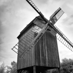 Deutsches Technikmuseum by Gérard Uféras, children running in front of a windmill