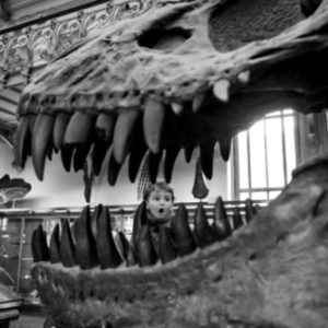 Jardin des Plantes by Gérard Uféras, child behind dinosaur skull