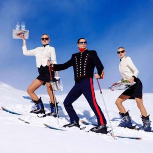 Tony kelly, Room Service, Ski, Snow, Mountains, Surrealism, Funny, Unfiorm, Servers, Champaign, blue, blue sky, alps, winter, winter holiday, fine art photography, limited edition, Color Photography, Surreal Photography
