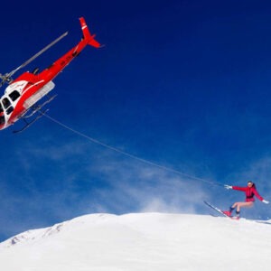 Tony Kelly, Ski Lift, St. Moritz, Snow, Mountain, Ski, Skiing, Color, Red, Blue, Helicopter, Contemporary Pop, Model, Nude, Female, Woman, Funny, Fine Art Photography, Limited edition