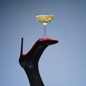 Tyler Shields, Champagen High Heel, High Heel, Louboutin, Shoe, Closeup, Foot, Glass, Contemporary Pop, luxury, Color, color photography, fine art photography, limited edition