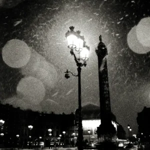 Andreas H. Bitesnich, Deeper Shades, Paris, Place Vendome, Streetlights, Snow, Baroque, Winter, Weather, City, Citylights, Night, Light, Black and white, black and white photography, limited edition, fine art photography