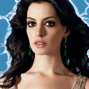 Markus Klinko, Anne Hathaway, blue background, portrait