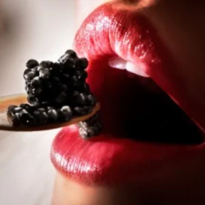 David Drebin, Kaviar Dreams, Closeup, Red Lips, Kaviar, Luxury, Eating