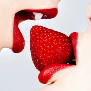 Tyler Shields, Strawberry Kiss, Lips, Red, Strawberry, Women, Kissing