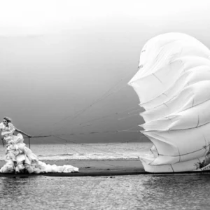 Nada I, Kristian Schuller, GNTM, Model, Beach, Black and white, B%W, Parachute, Dress, Fashion, Haute Cotoure