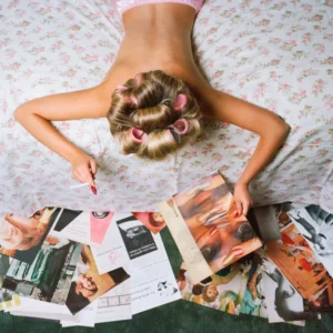 Tyler Shields, Curlers, Nude, Woman, underwear, pink, hair, bed, private, Magazine, Smoke, Smoking