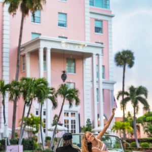 David Yarrow, Palm Beach, Palms, Summer, Pink, Car, House, Villa, Vintage, Nostalgia