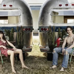 Albert Watson, Laetitia Casta, Camping, Campervan, retro, vintage, outside, couple, actress, pirelli, pirelli calendar