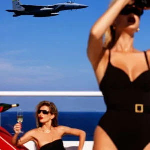 Tony Kelly, Ocean, Bikini, Woman, Champagne, Jet, Aircraft, Model, Drinking, Luxury