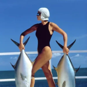 Jean-Daniel Lorieux, Model, Fish, Swimsuit, Ocean, Blue, Color, Funny, Abstract, Sculpture, Surrealism, color photography, fine art photography, vintage photography, limited edition