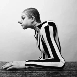 Kristian Schuller, abstract, body, sideprofile, surrealism, model, stripes, black and white