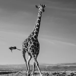 David Yarrow, Hoof it, giraffe, animal, wildlife, safari, black and white, animal portrait, desert