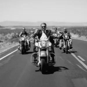 Timothy White, Harrison Ford, Motorcylce, Biker Gang, Landscape, america, american, portrait, actor, celebrity, blac and white