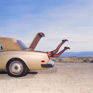 Tyler Shields, trunk, woman, legs, heels, landscape, ocean, color, color photography, Model, Cabrio, Summer, Beach, limited edition, fine art photography, color photography