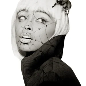 Albert Watson, Lana Ogilvie, New York, Portrait, Spooky, Spider, Spiderweb, Woman, Makeup, Black and white, black anad white photography, fine art photography, limited edition, halloween, portrait, portrait photography, model, fashion, editorial