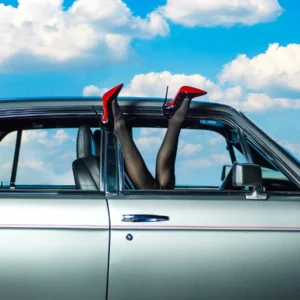 Tyler Shields, Bentley Legs, Bentley, Car, Sky, Clouds, Color, Color Photography, Legs, Heels, Woman, Stockings, red bottom shoes, Louboutain, Shoes, Contemporary Pop, Funny, Surrealism, Luxury, Fine Art Photography, Limited edition