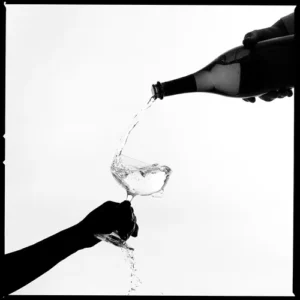 Tyler Shields, Champagne Silhouette, Glass, Party, Minimal art, simple, fine art photography, black and white, black and white photography, limited edition, Luxury, Pop Art, Contemporary Pop