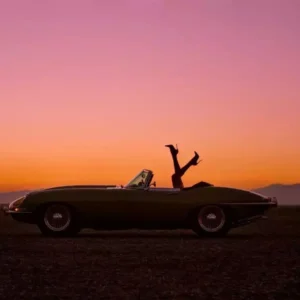 Tyler Shields, Desert Legs, woman, legs, heels, landscape, ocean, color, color photography, Model, Cabrio, Summer, Sunset, Red, orange, Pink, limited edition, fine art photography, color photography