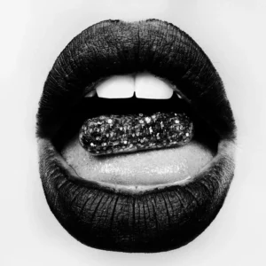 Tyler Shields, Glitter Pill, Mouth, Lips, Lipstick, Party, Minimal art, simple, fine art photography, black and white, black and white photography, limited edition, Luxury, Pop Art, Contemporary Pop
