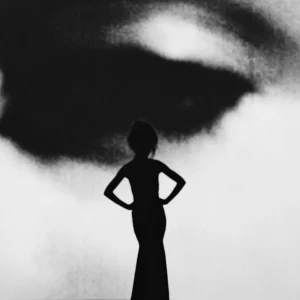 Tyler Shields fine art photography, "The Looker" Tyler Shields, Tyler Shields black and white photography, silhouette fine art photography, cinematic silhouette portrait, high contrast black and white photography, conceptual fine art photography, minimalist portrait photography, dramatic shadow photography, surreal fashion imagery, iconic female silhouette art, modern fine art portrait, gallery-grade fine art photography, collectible contemporary photography, museum-quality photographic print, Tyler Shields limited edition print, Tyler Shields collectible fine art print, contemporary photography for collectors, timeless black and white fine art, fashion-inspired fine art photography